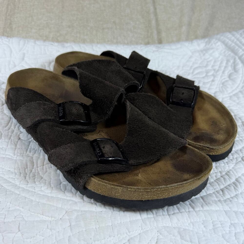 Birki's Women's 10 Brown Suede Adjustable Strap Slip On Sandals Comfort Casual